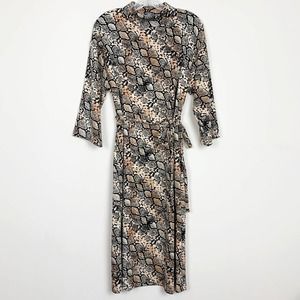 Zara | snakeskin print tie waist midi dress small